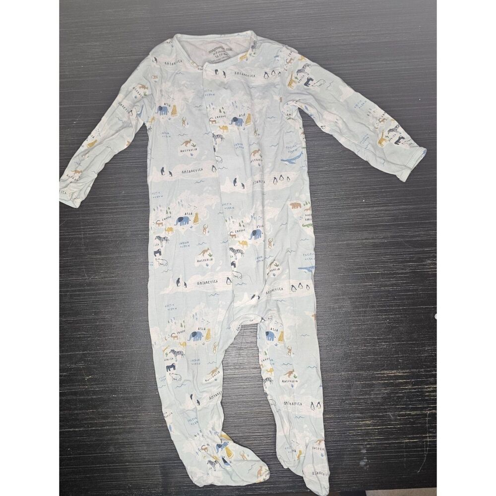 Magnetic Me 6-9 Months Modal Footie Pajamas Blue World Map Safari Animal Sleeper